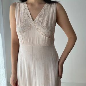 Antique Vintage 1930s Blush Pink Cream Silk Slip Dress Gown Nightgown